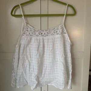 White Lace-Trim Spaghetti Strap Tank Top